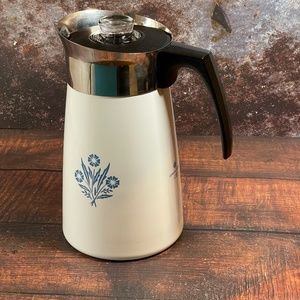 Vintage Pyrex Corning Ware white “Blue Cornflower” 9 Cup Coffee Carafe